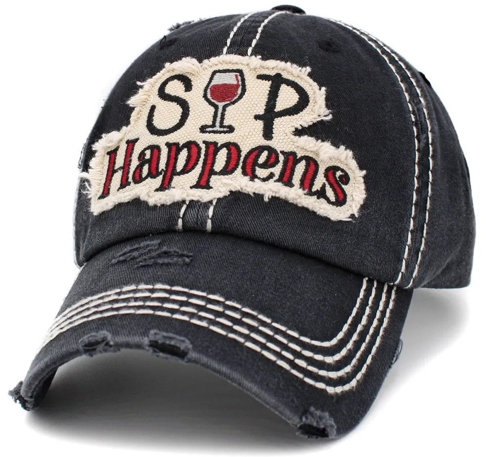 KBV1398 "Sip Happens" Vintage Washed Baseball Cap