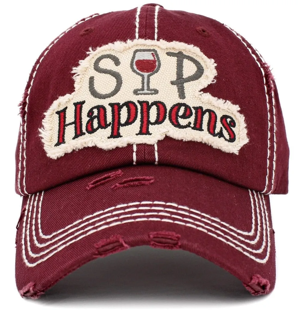 KBV1398 "Sip Happens" Vintage Washed Baseball Cap