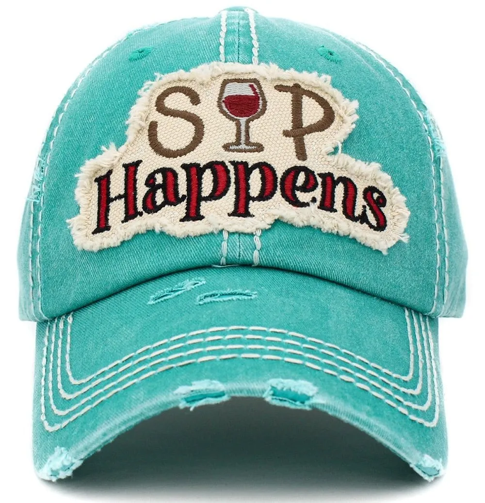 KBV1398 "Sip Happens" Vintage Washed Baseball Cap