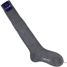 Knee Socks - Ribbed - Mid Grey - Wool