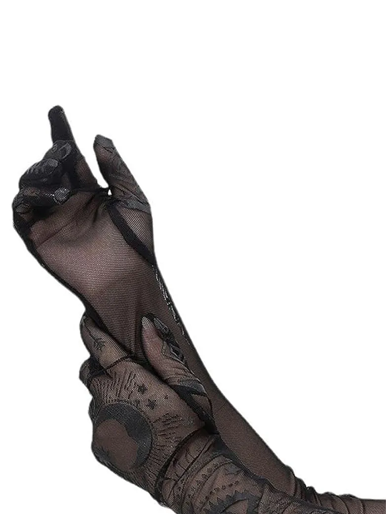 Lace Gothic Pattern Black Gloves