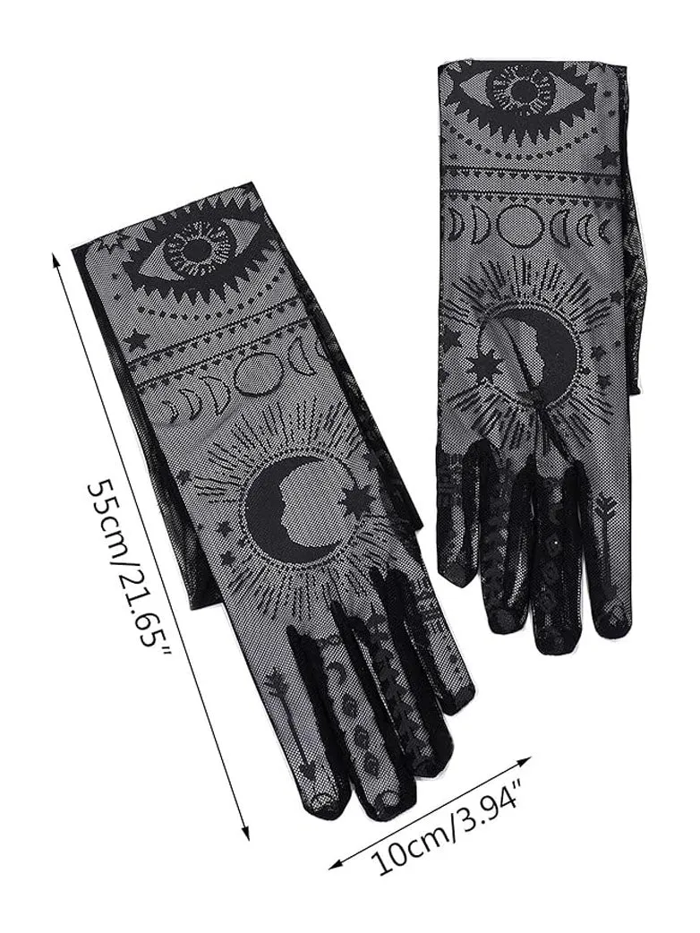 Lace Gothic Pattern Black Gloves