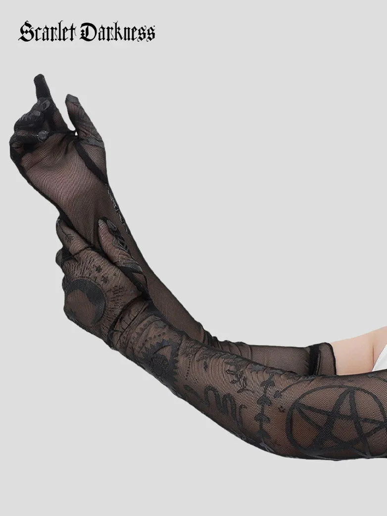 Lace Gothic Pattern Black Gloves