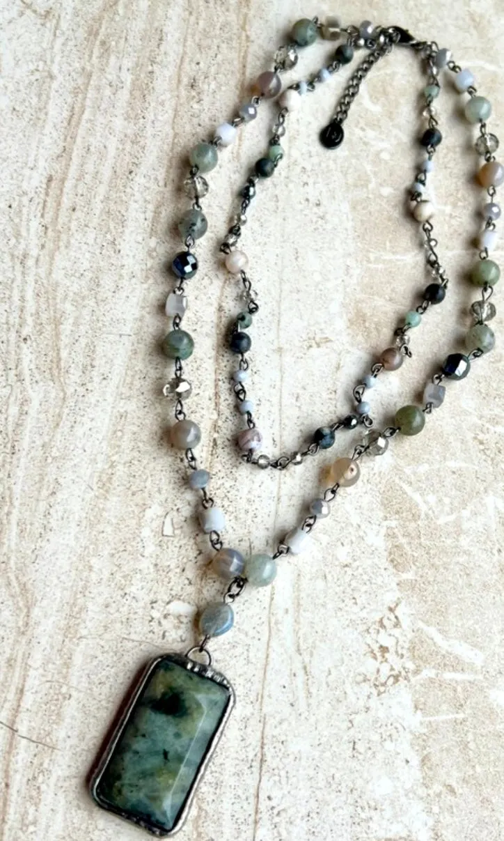 Lexi Grey Stone Beaded Multi Layer Necklace