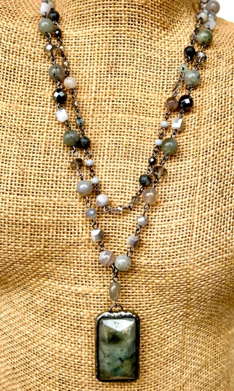 Lexi Grey Stone Beaded Multi Layer Necklace