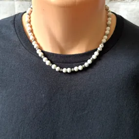 Mens Howlite and Map Beaded Necklace