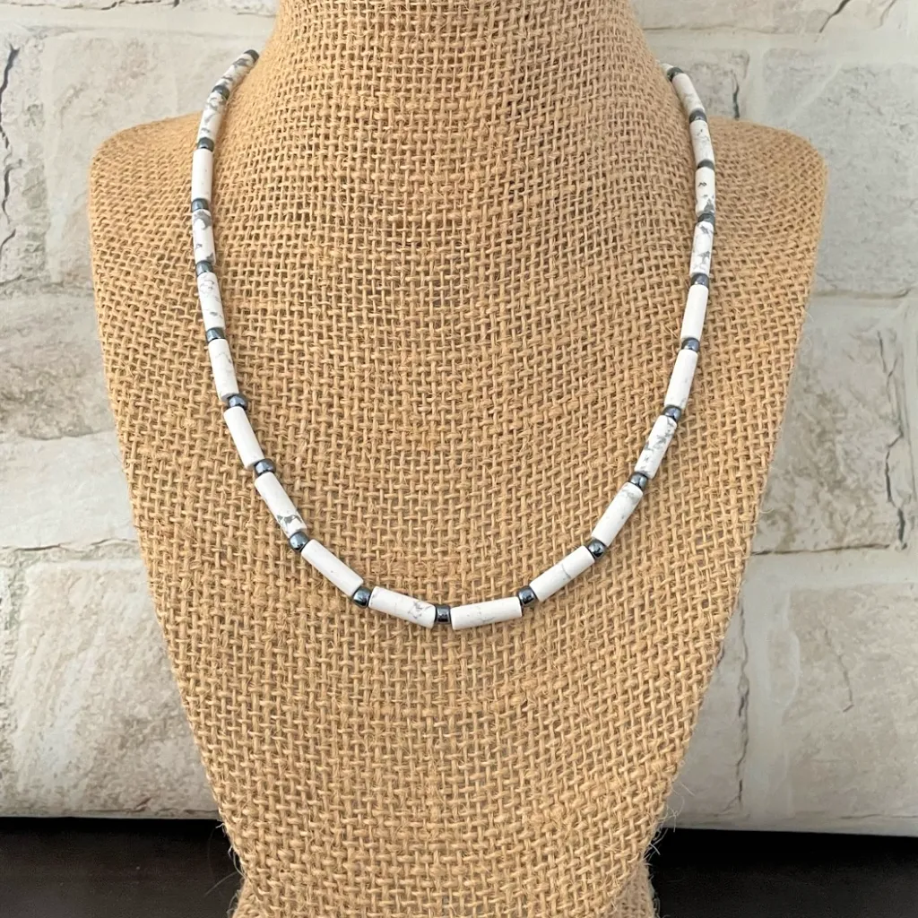 Mens Howlite Tube Beaded Necklace