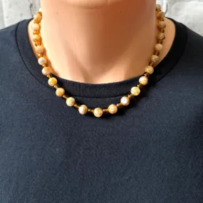 Mens Mother of Pearl Beige Beaded Necklace