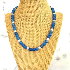 Mens Sapphire and Aquamarine Blue Agate Beaded Necklace