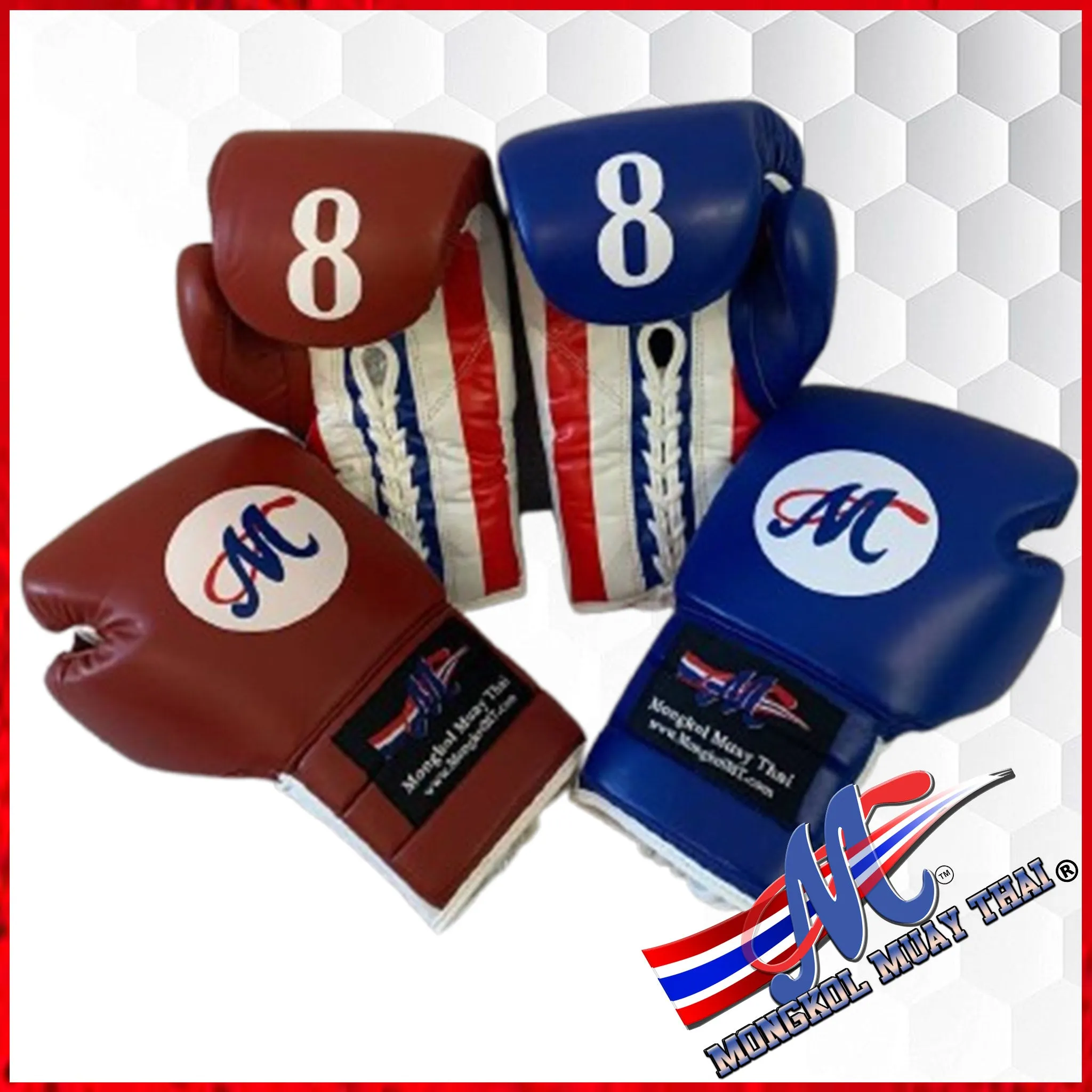 Mongkol boxing gloves Blue New design Thai Flag lace up gloves 12.oz