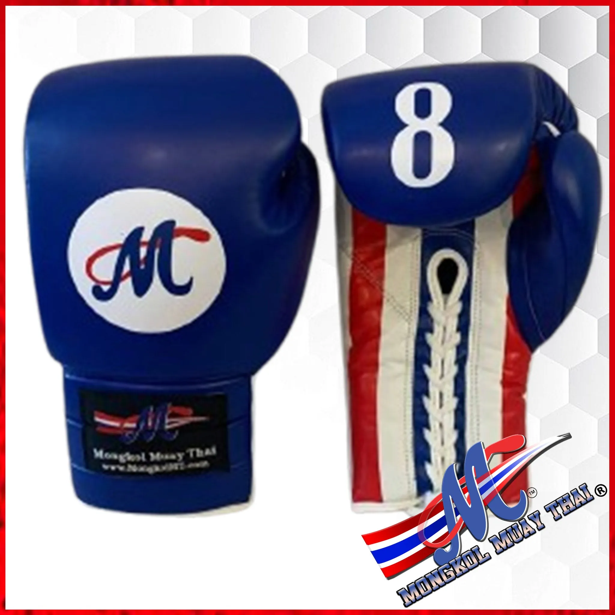 Mongkol boxing gloves Blue New design Thai Flag lace up gloves 12.oz