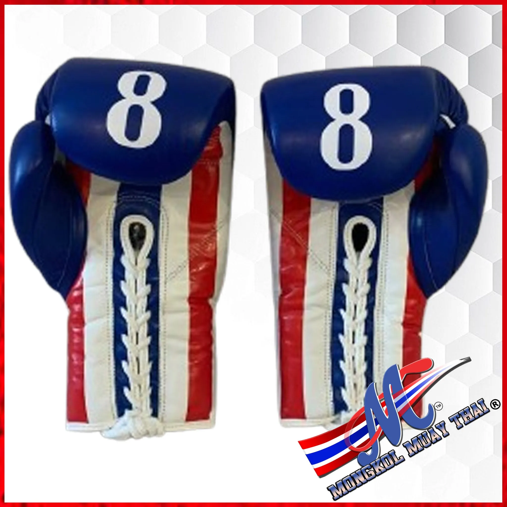 Mongkol boxing gloves Blue New design Thai Flag lace up gloves 12.oz