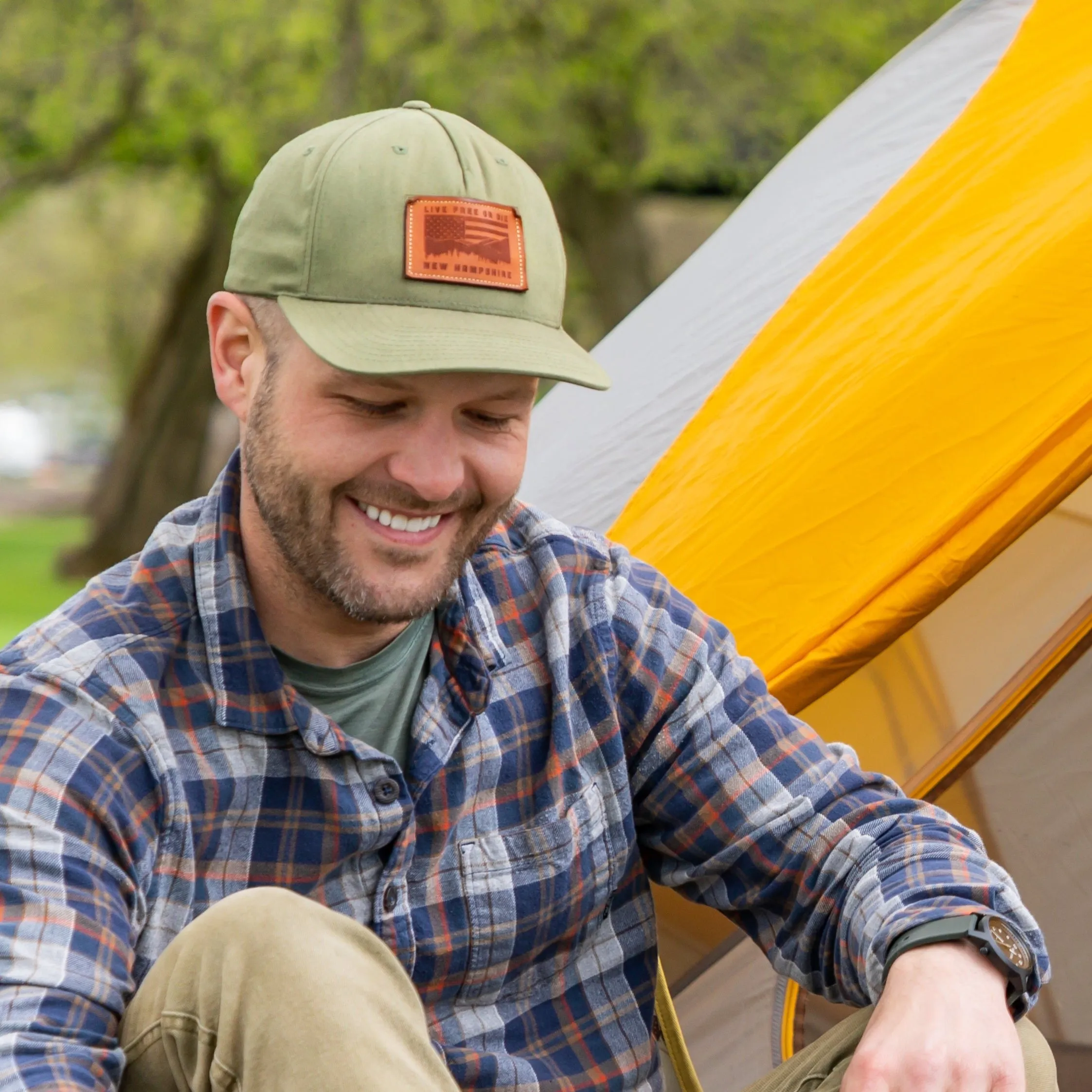 NH Flag & Mountain Cap- Army Green