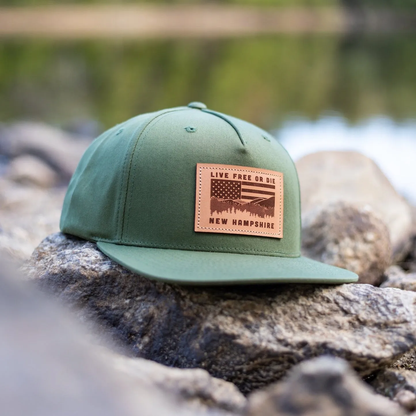 NH Flag & Mountain Cap- Army Green