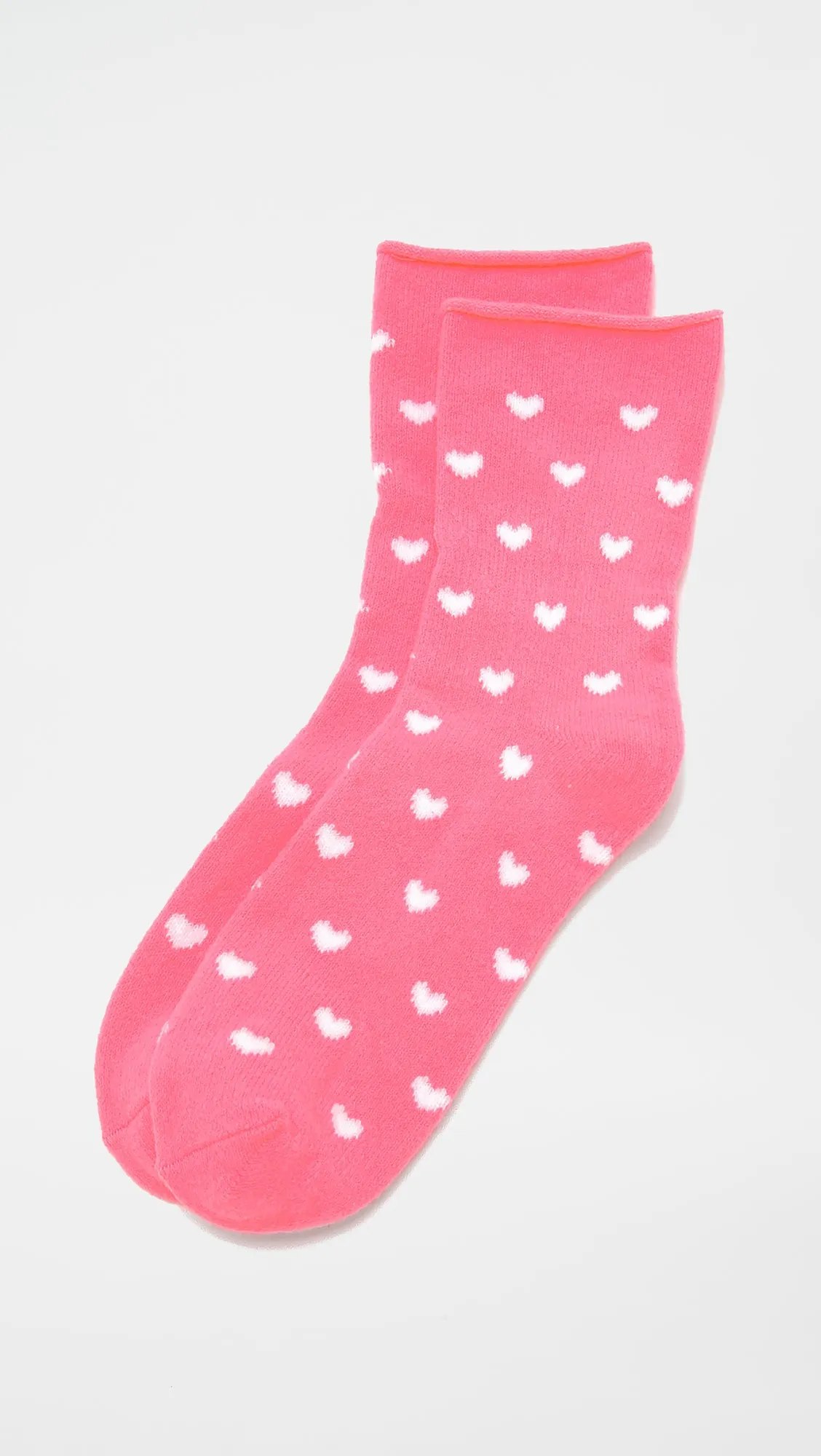 Plush Heart Rolled Fleece Socks Pink