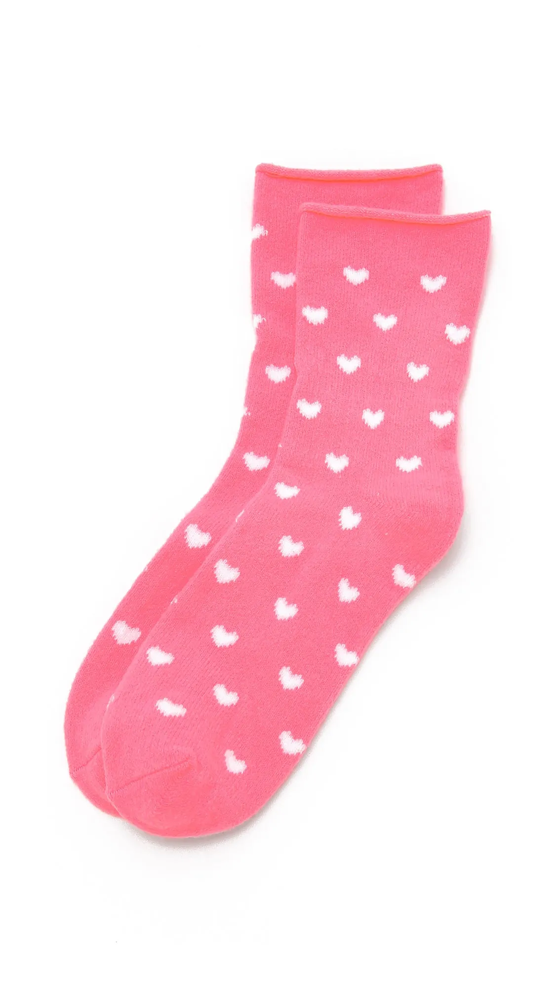 Plush Heart Rolled Fleece Socks Pink