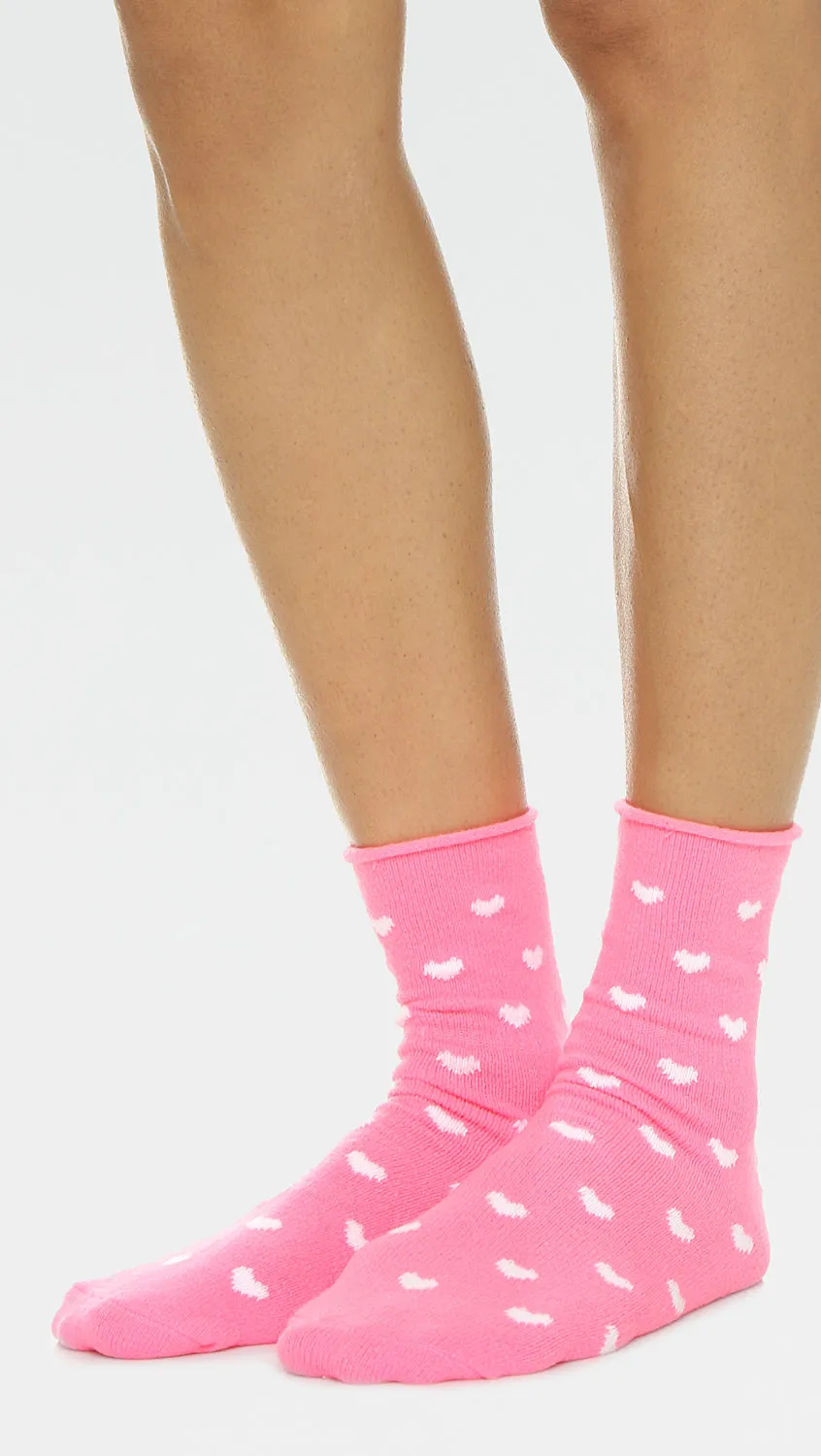 Plush Heart Rolled Fleece Socks Pink