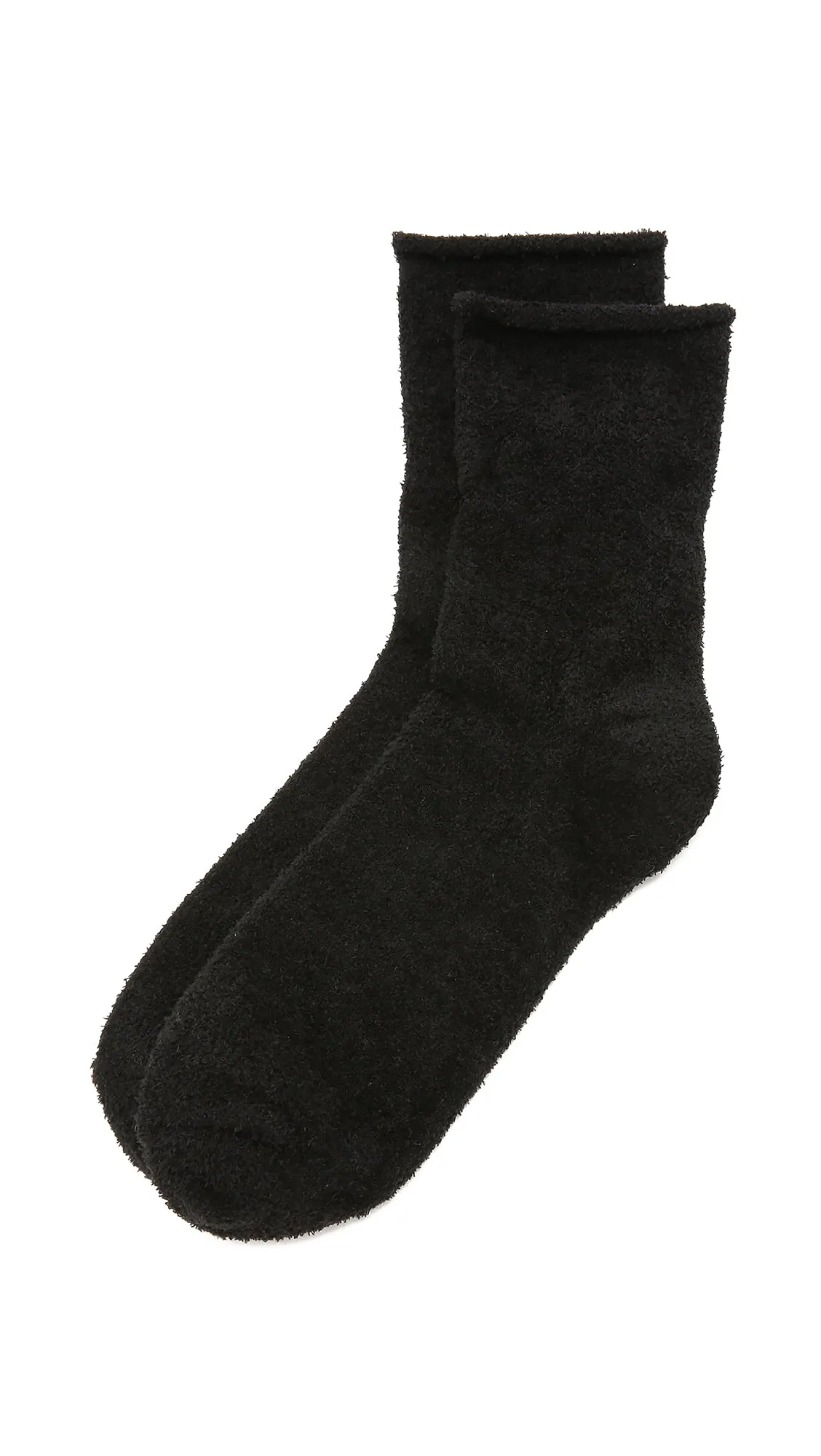 Plush Solid Rolled Fleece Ankle Socks Black