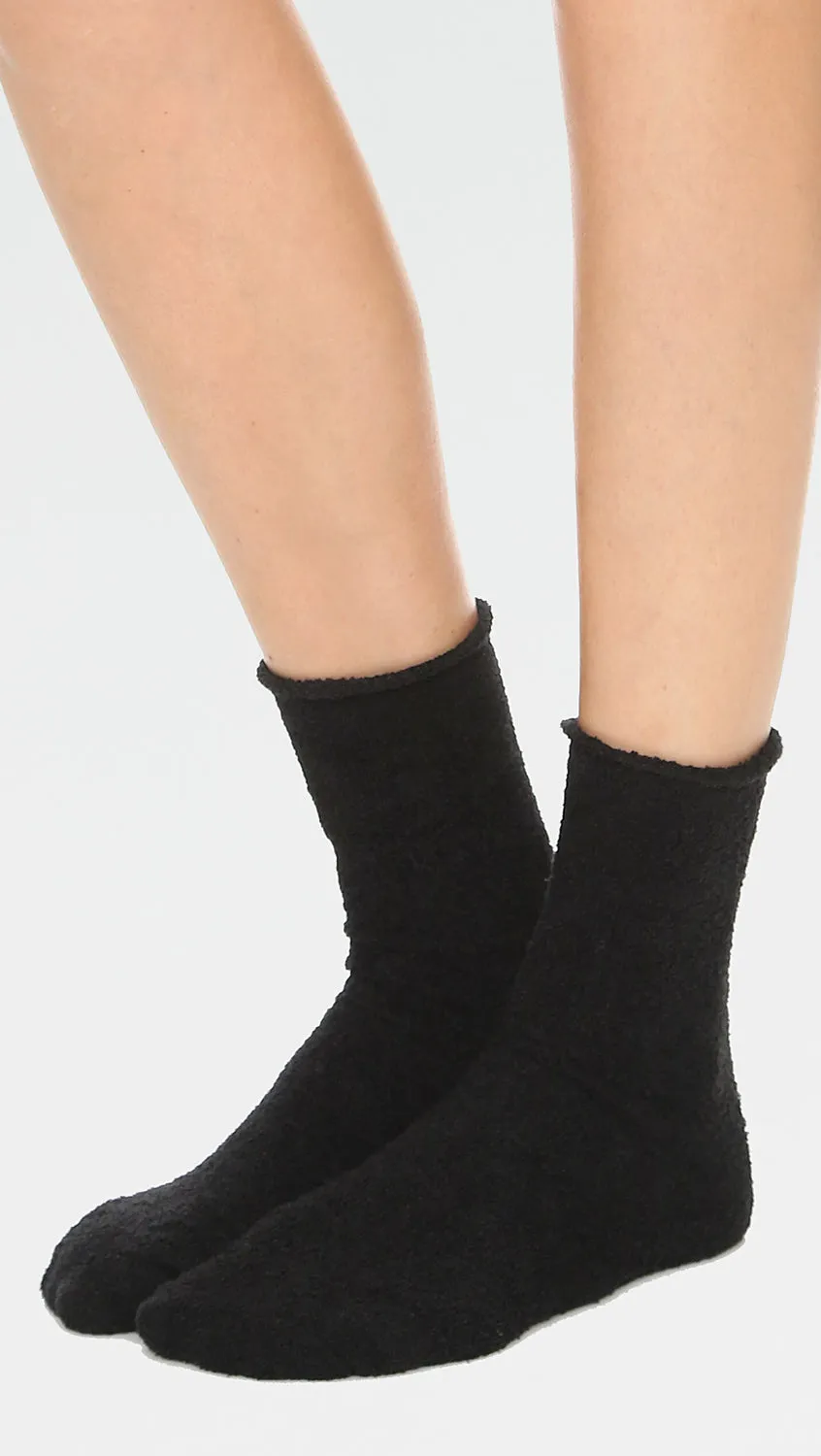 Plush Solid Rolled Fleece Ankle Socks Black