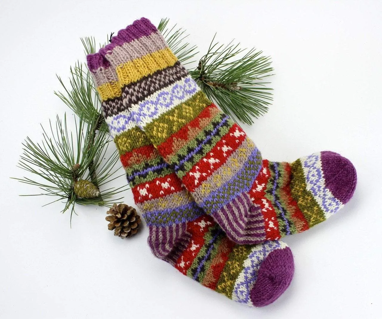 Purple/Multi wool slipper socks