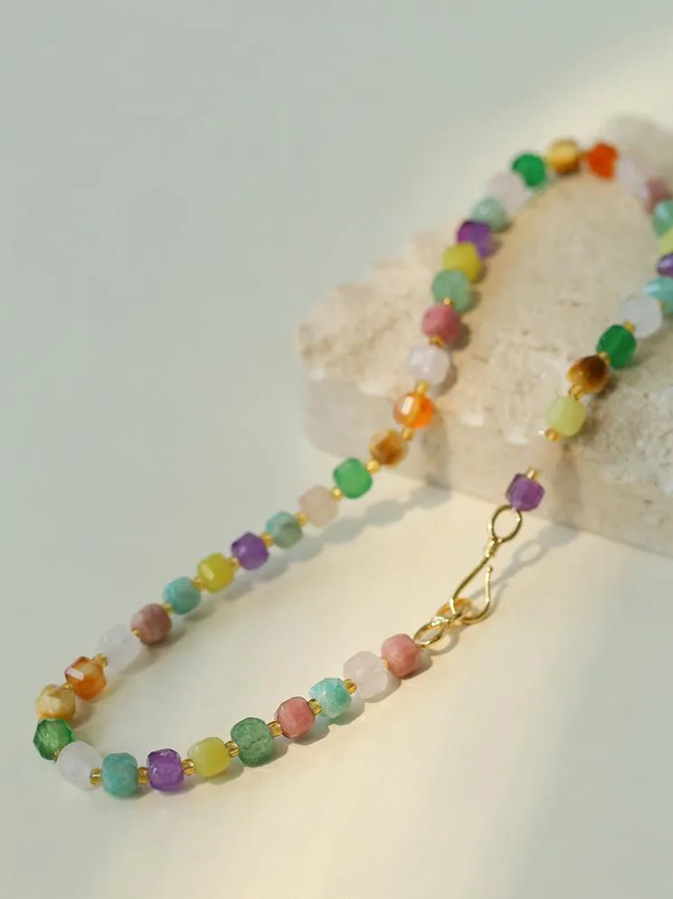 Rainbow Candy Cube Gemstone Beaded Necklace