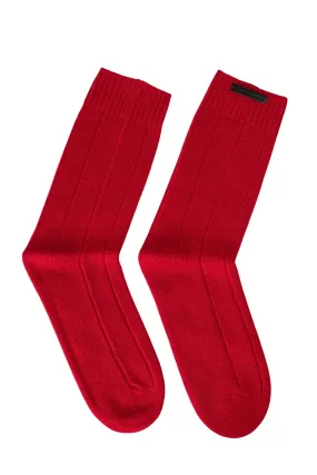 Red Pure Cashmere Ribbed Women's Socks