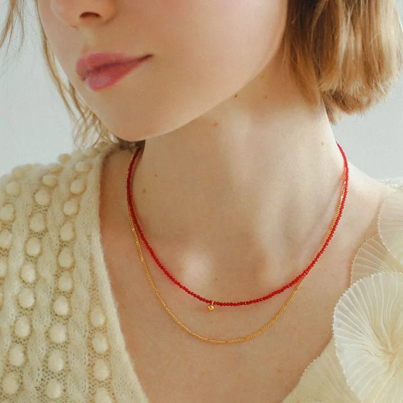 Red Spinels Small Gold Bean Necklaces