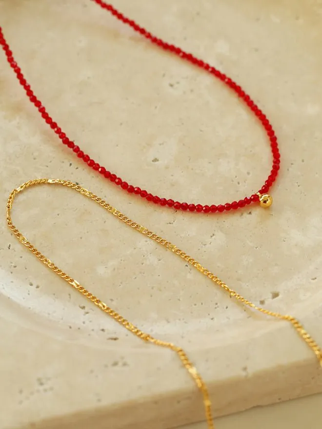 Red Spinels Small Gold Bean Necklaces