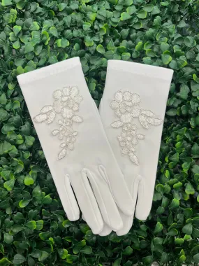 Sara’s Girls’ Satin Metallic Lace Gloves