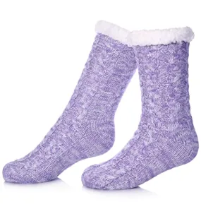 SDBING Women's Winter Super Soft Warm Cozy Fuzzy Fleece-Lined with Grippers Slipper Socks (Light Purple AB)