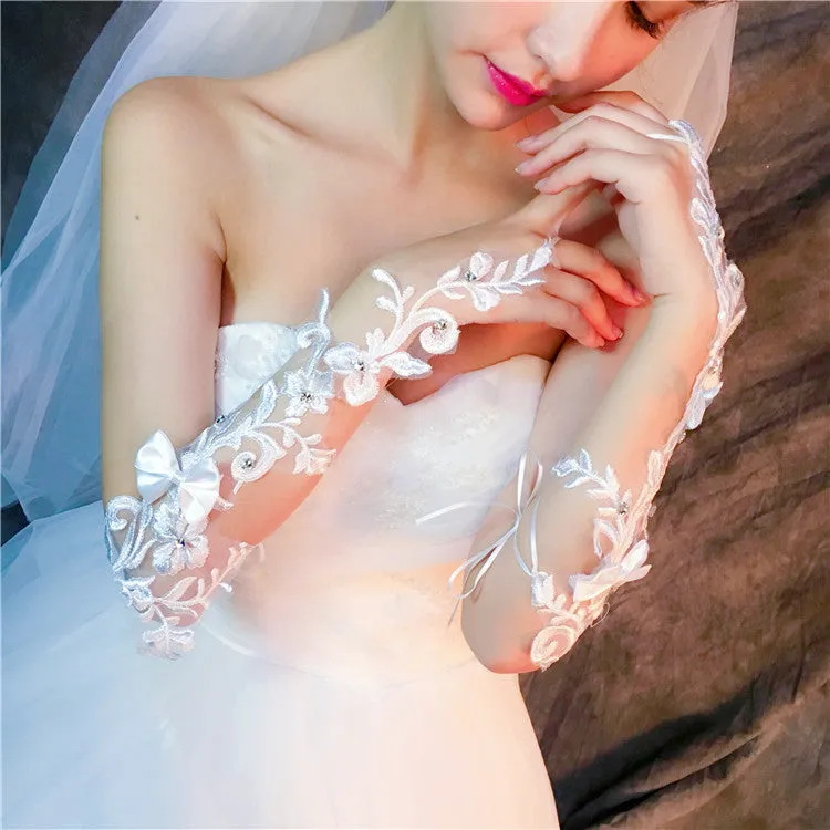 Short Fingerless Beaded And Rhinestone wedding Gloves, Women Bridal Gloves, TYP0632