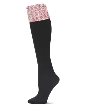 Slub Rib Turn Cuff Fleece Knee High Socks