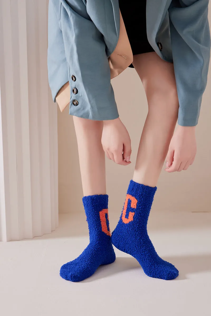 Super Cozy Women's Coral Fleece Socks With Sherpa Lining And Letter Embroidery Holiday Socks