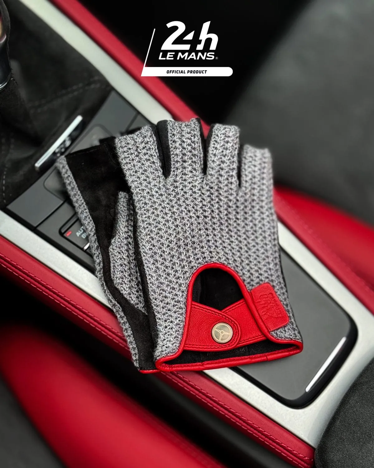 TERTRE ROUGE 24 Hours of Le Mans - Stringback Fingerless Driving Gloves - Hyper Black/Chalk Grey/Mugello Red