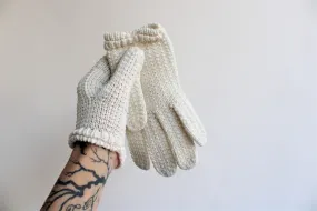 Vintage Ivory Knit or Crochet Cotton Gloves