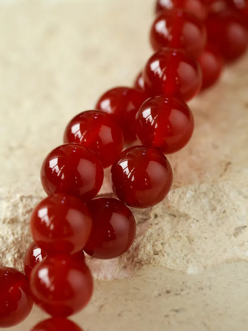 Vintage Red  Agate 12mm Round Beaded Necklace