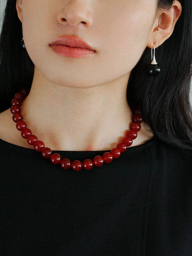 Vintage Red  Agate 12mm Round Beaded Necklace