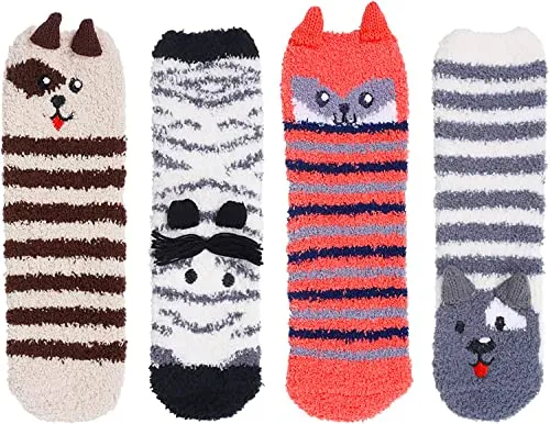 Women Socks Soft Fluffy Cozy Floor Bed Socks Casual Winter Birthday Gift for her 4 Pack