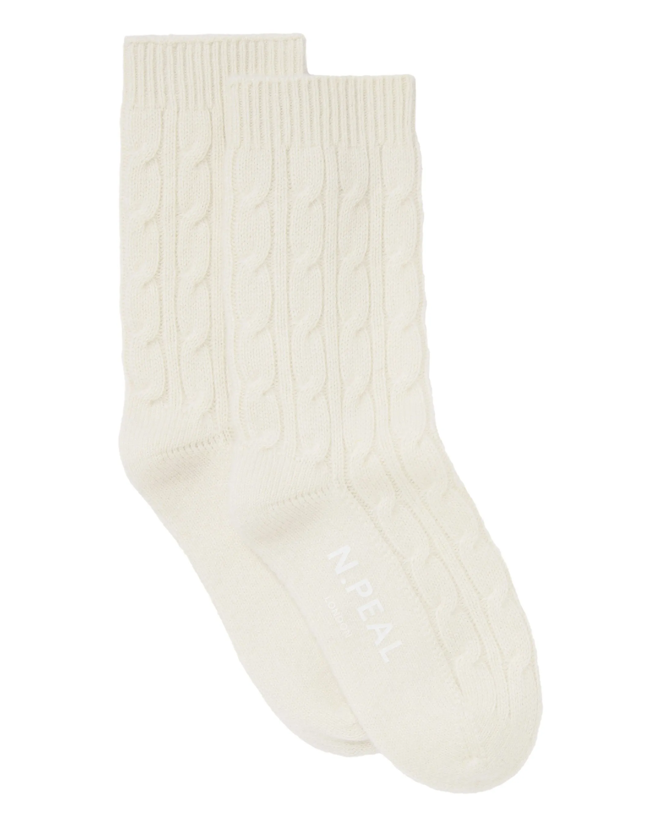 Women's Cable Cashmere House Socks New Ivory White