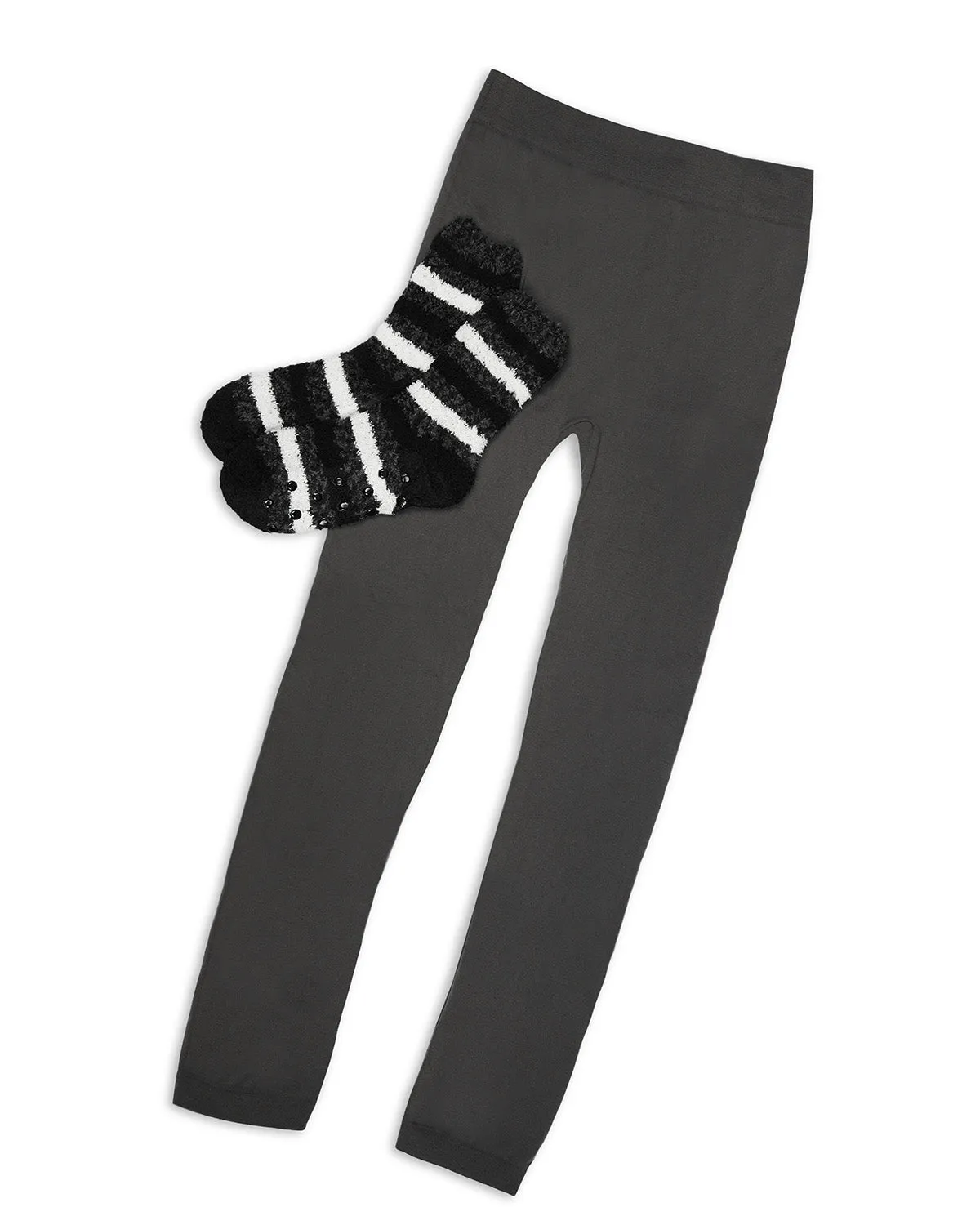 Women's Charcoal Stripe Cozy Sock And Legging Set