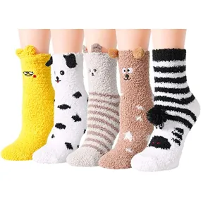 Women's Fuzzy Slipper Socks With Grippers Cozy Warm Cute Animal Gifts for Mom