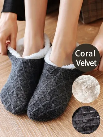 Woolen Twist Pattern Coral Fleece Socks Floor Socks Autumn Winter Warm Accessories VT30